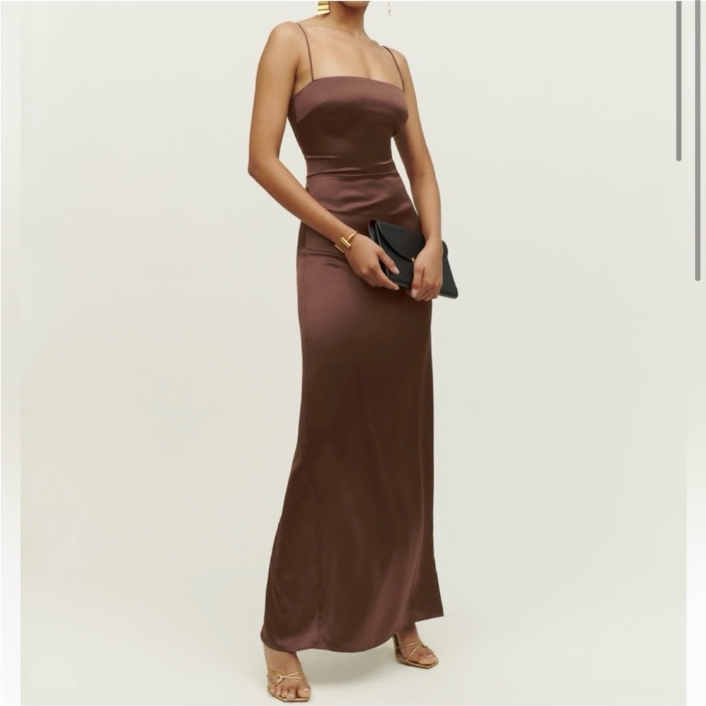 Reformation Brown Frankie Silk Dress